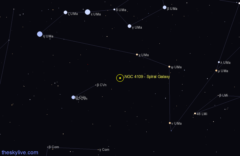Finder chart NGC 4109 - Spiral Galaxy in Canes Venatici star
