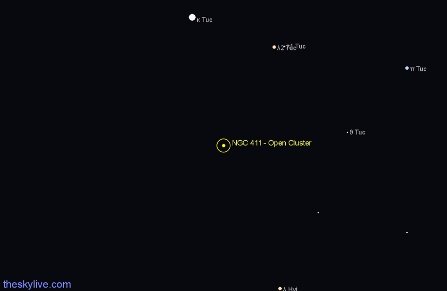 Finder chart NGC 411 - Open Cluster in Tucana star