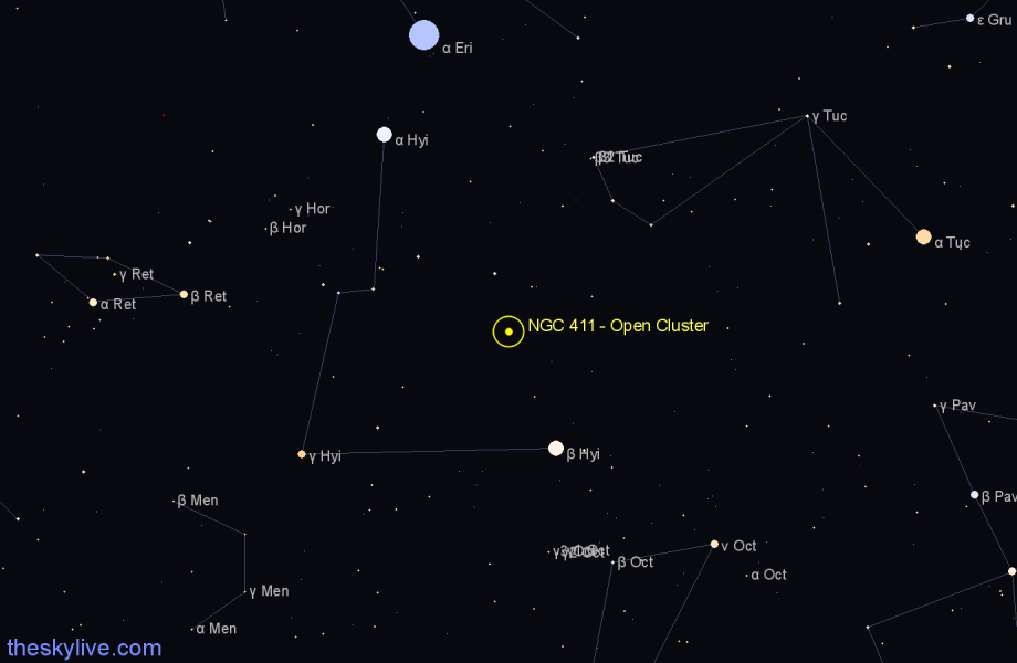 Finder chart NGC 411 - Open Cluster in Tucana star