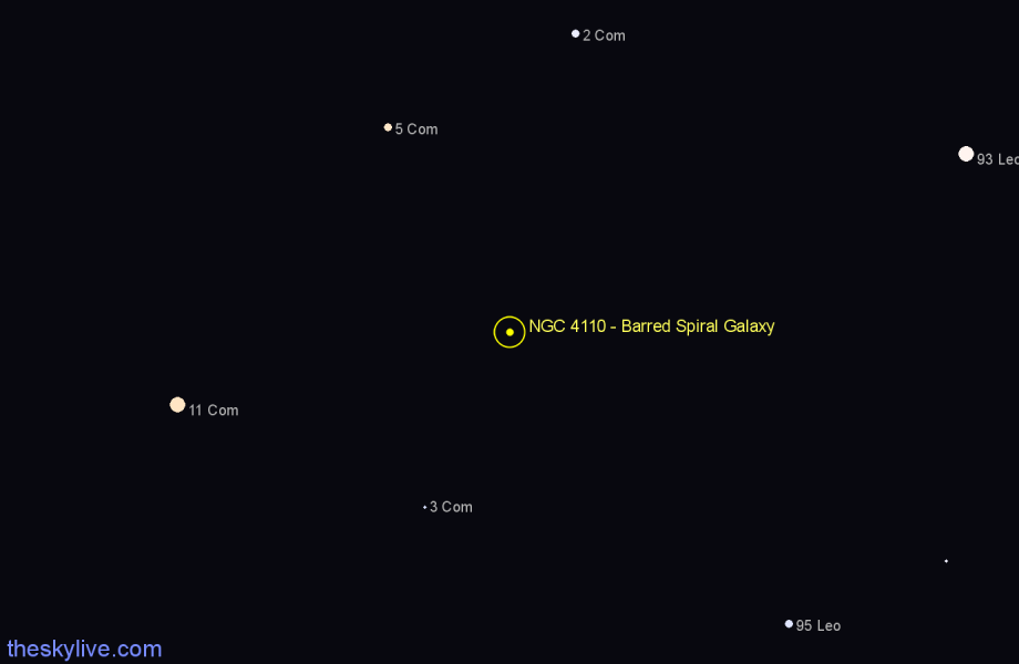 Finder chart NGC 4110 - Barred Spiral Galaxy in Coma Berenices star