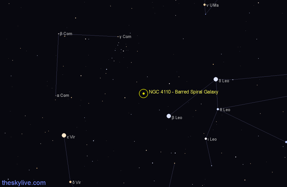 Finder chart NGC 4110 - Barred Spiral Galaxy in Coma Berenices star