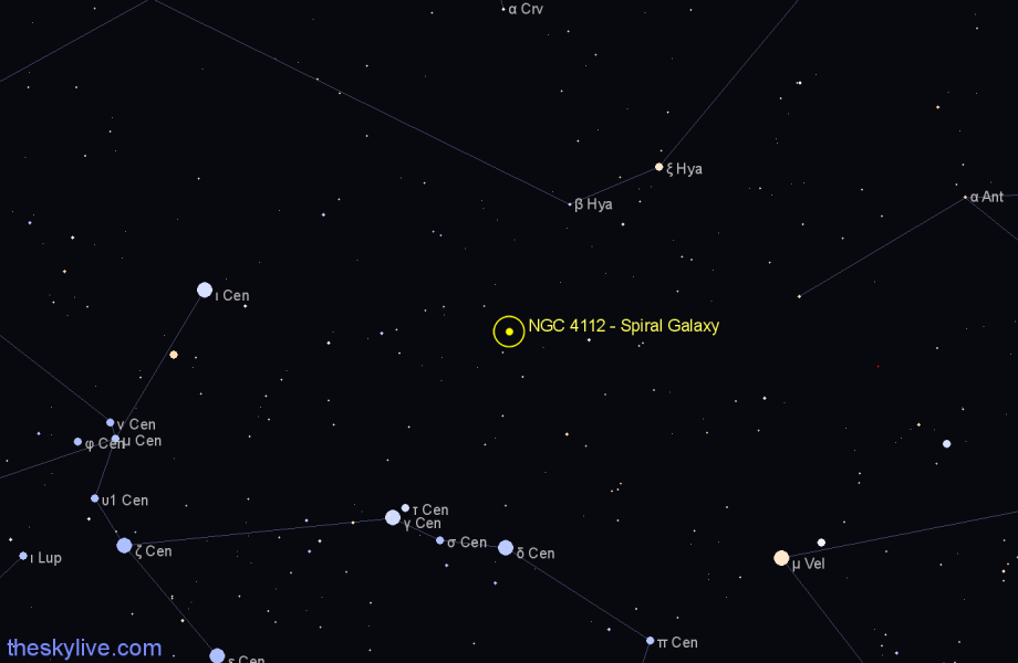 Finder chart NGC 4112 - Spiral Galaxy in Centaurus star