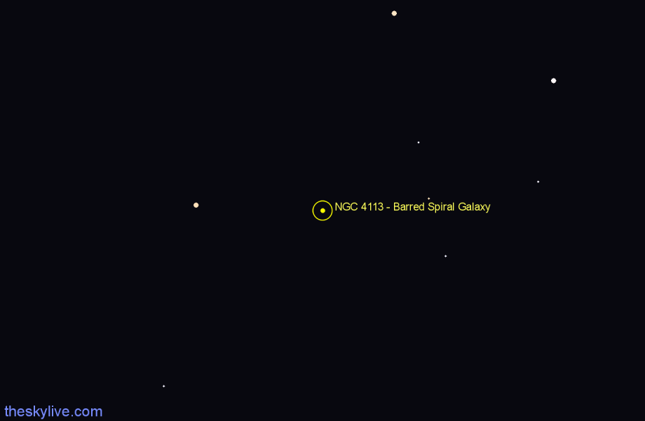 Finder chart NGC 4113 - Barred Spiral Galaxy in Coma Berenices star