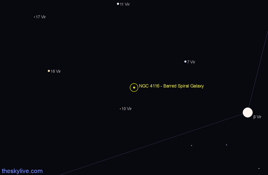 Finder chart NGC 4116 - Barred Spiral Galaxy in Virgo star