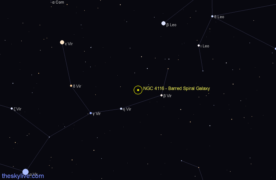 Finder chart NGC 4116 - Barred Spiral Galaxy in Virgo star