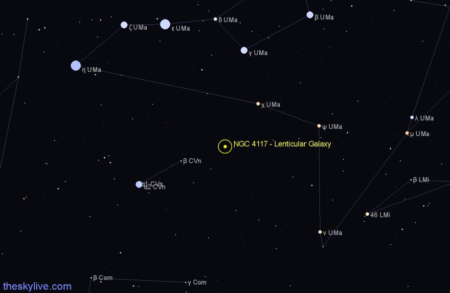 Finder chart NGC 4117 - Lenticular Galaxy in Canes Venatici star