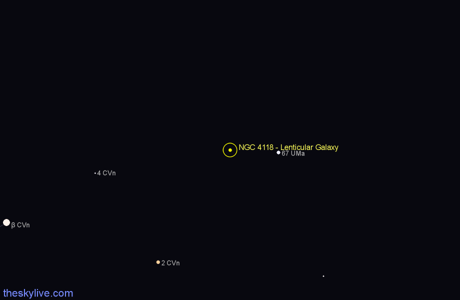 Finder chart NGC 4118 - Lenticular Galaxy in Canes Venatici star