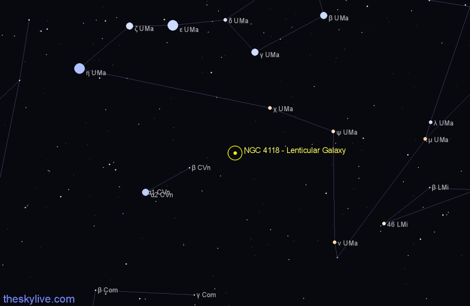 Finder chart NGC 4118 - Lenticular Galaxy in Canes Venatici star