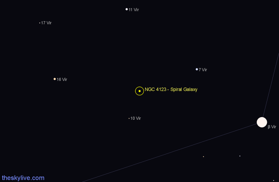 Finder chart NGC 4123 - Spiral Galaxy in Virgo star