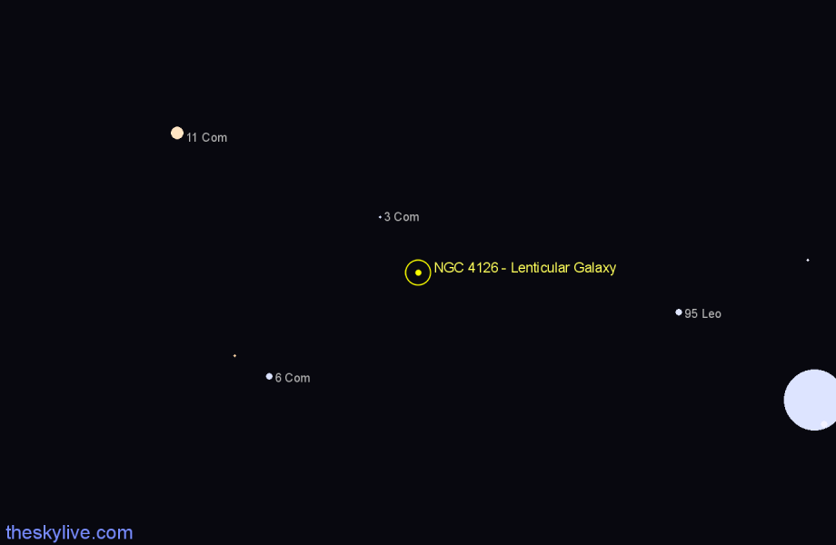 Finder chart NGC 4126 - Lenticular Galaxy in Coma Berenices star