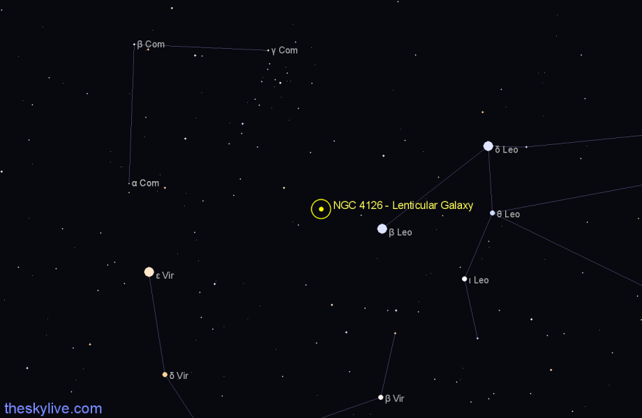 Finder chart NGC 4126 - Lenticular Galaxy in Coma Berenices star