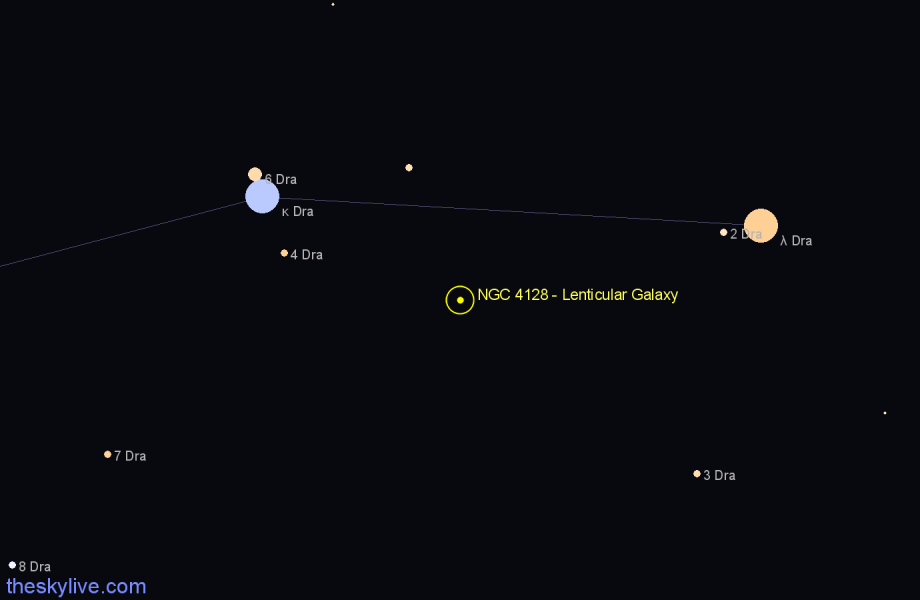 Finder chart NGC 4128 - Lenticular Galaxy in Draco star