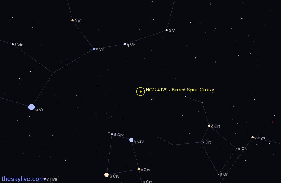 Finder chart NGC 4129 - Barred Spiral Galaxy in Virgo star