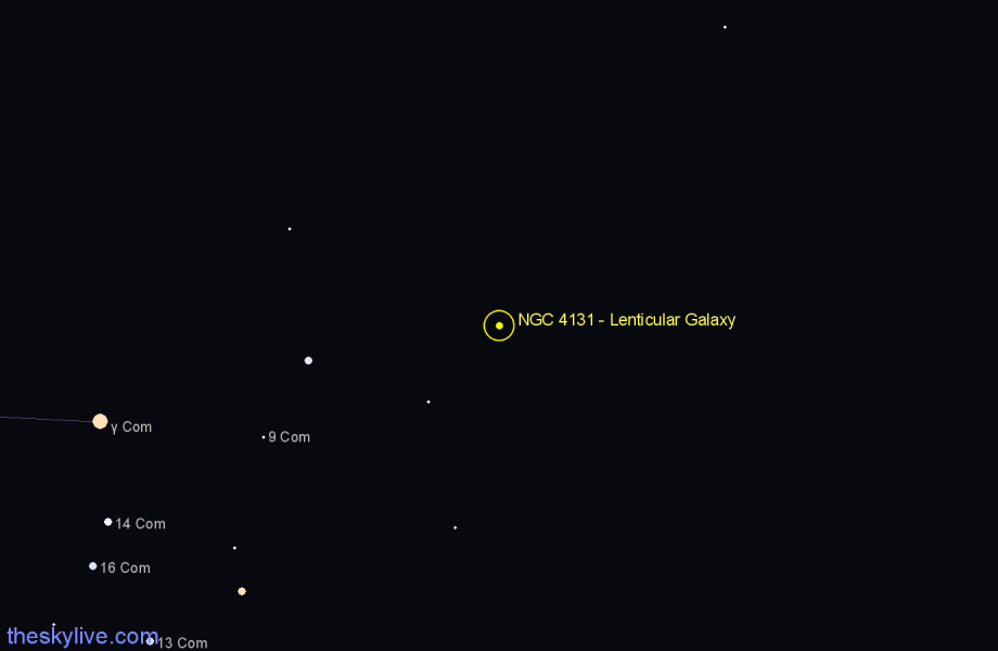 Finder chart NGC 4131 - Lenticular Galaxy in Coma Berenices star