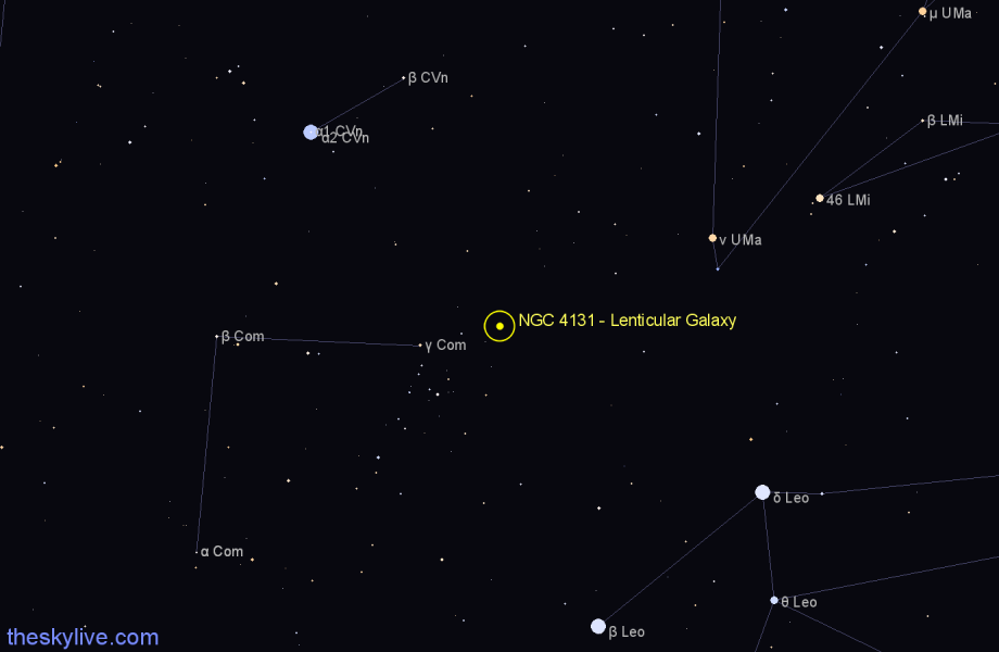 Finder chart NGC 4131 - Lenticular Galaxy in Coma Berenices star