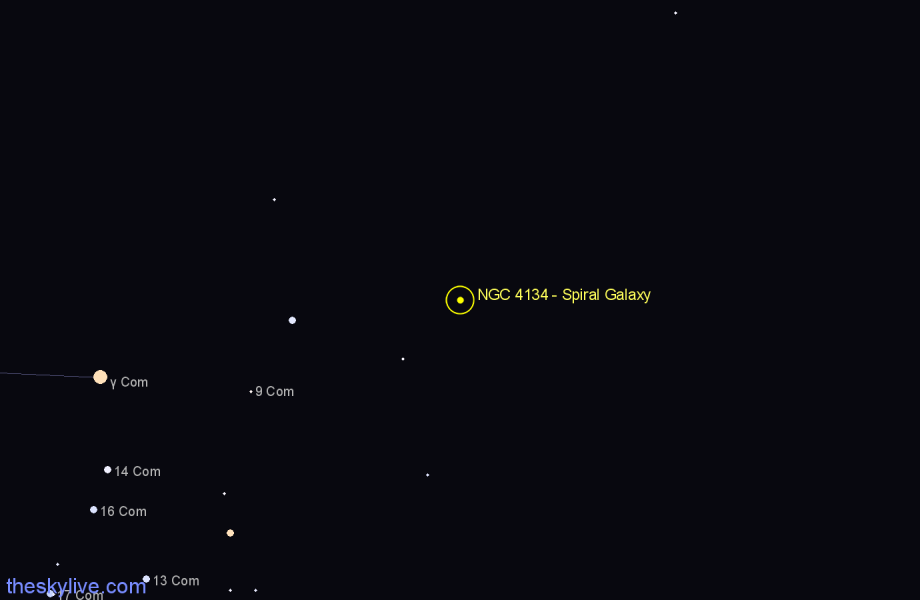 Finder chart NGC 4134 - Spiral Galaxy in Coma Berenices star