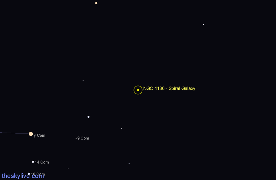 Finder chart NGC 4136 - Spiral Galaxy in Coma Berenices star