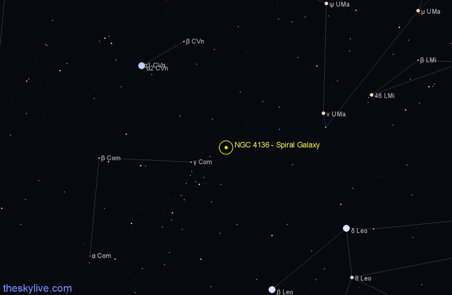 Finder chart NGC 4136 - Spiral Galaxy in Coma Berenices star