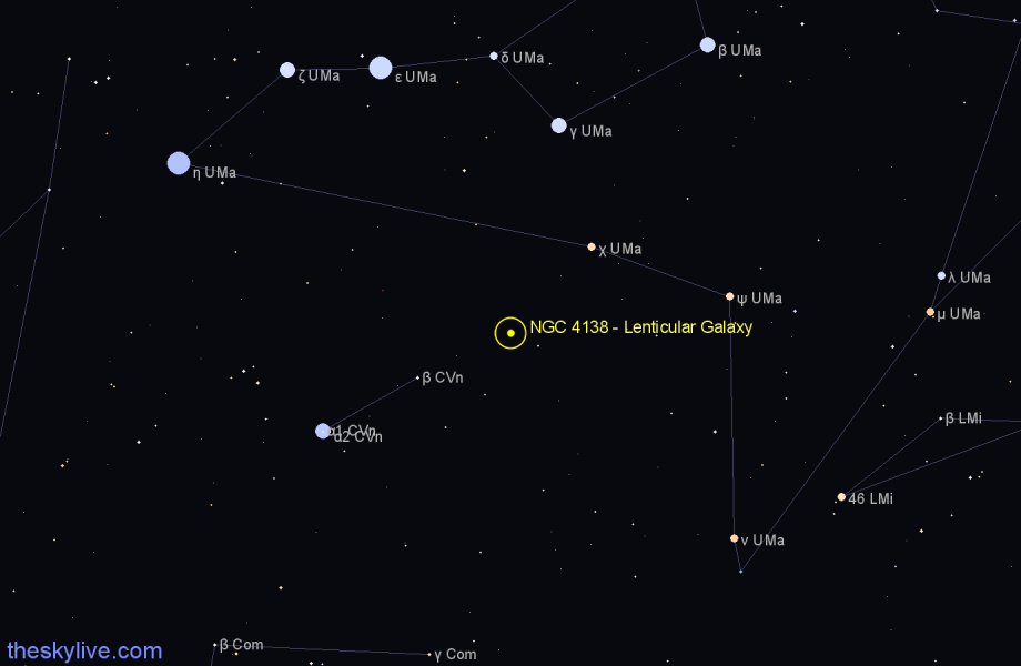 Finder chart NGC 4138 - Lenticular Galaxy in Canes Venatici star