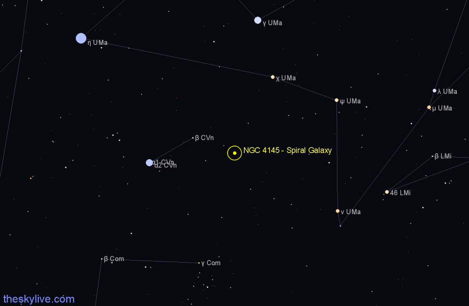 Finder chart NGC 4145 - Spiral Galaxy in Canes Venatici star