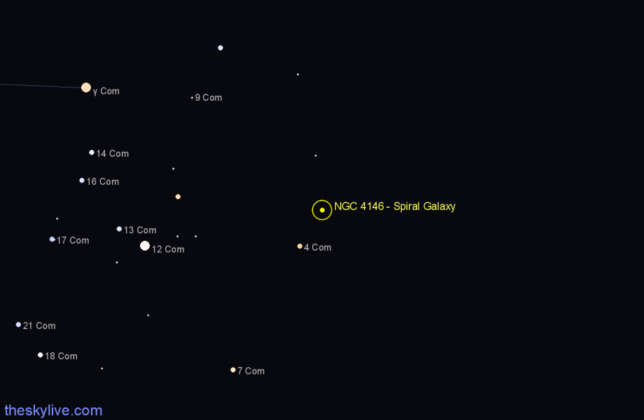 Finder chart NGC 4146 - Spiral Galaxy in Coma Berenices star