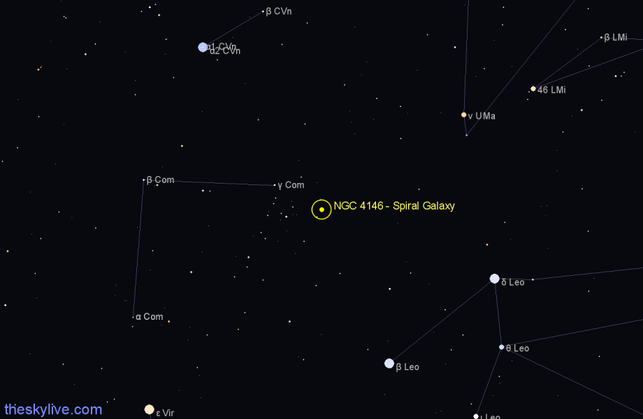 Finder chart NGC 4146 - Spiral Galaxy in Coma Berenices star