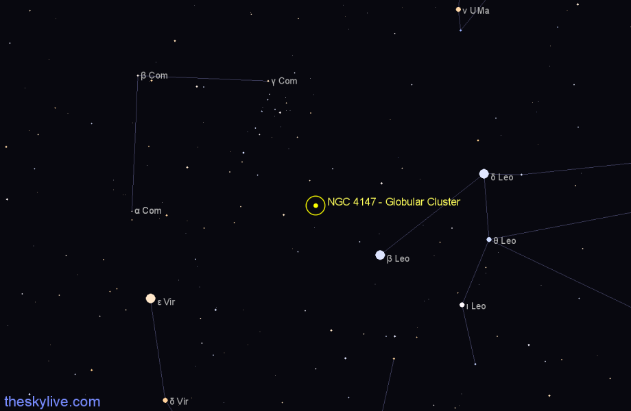 Finder chart NGC 4147 - Globular Cluster in Coma Berenices star