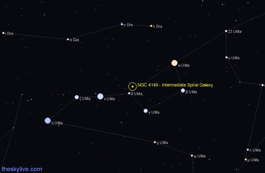 Finder chart NGC 4149 - Intermediate Spiral Galaxy in Ursa Major star