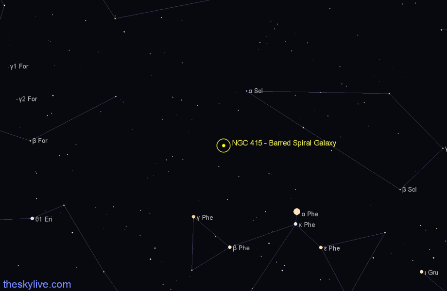 Finder chart NGC 415 - Barred Spiral Galaxy in Sculptor star