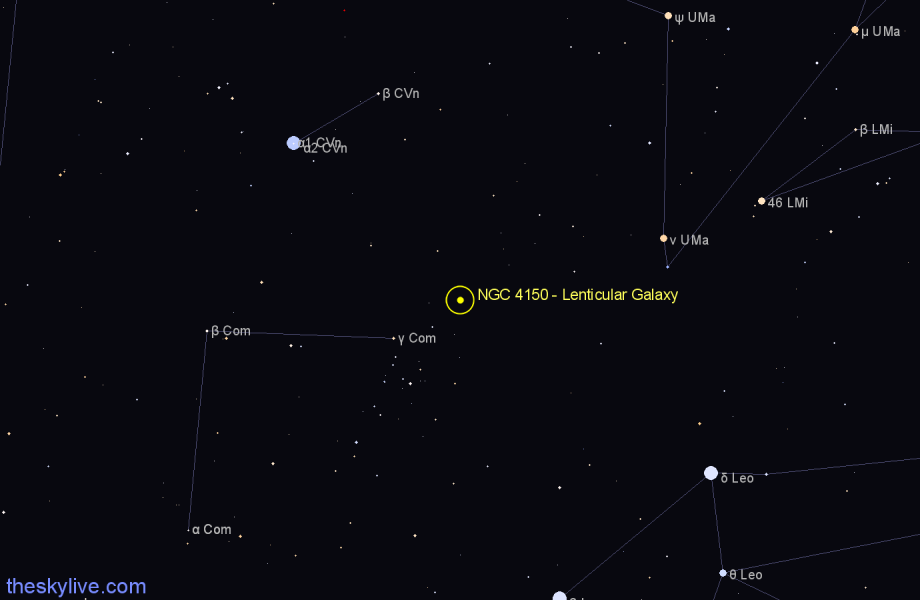 Finder chart NGC 4150 - Lenticular Galaxy in Coma Berenices star