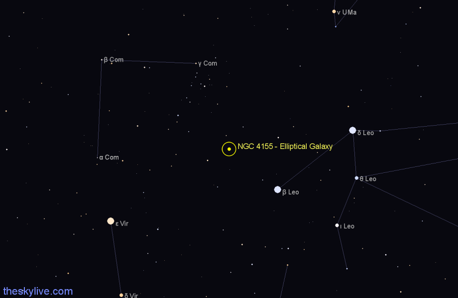 Finder chart NGC 4155 - Elliptical Galaxy in Coma Berenices star