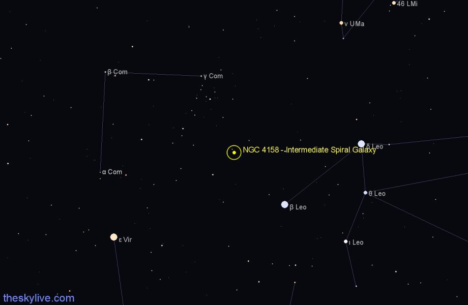 Finder chart NGC 4158 - Intermediate Spiral Galaxy in Coma Berenices star