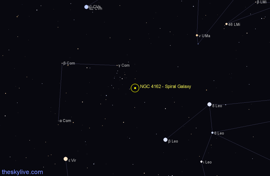 Finder chart NGC 4162 - Spiral Galaxy in Coma Berenices star
