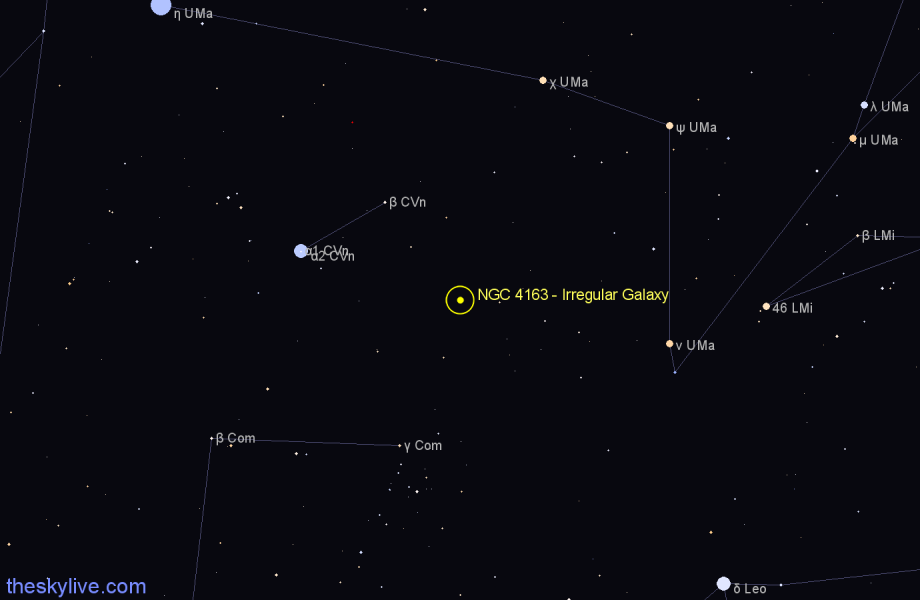 Finder chart NGC 4163 - Irregular Galaxy in Canes Venatici star