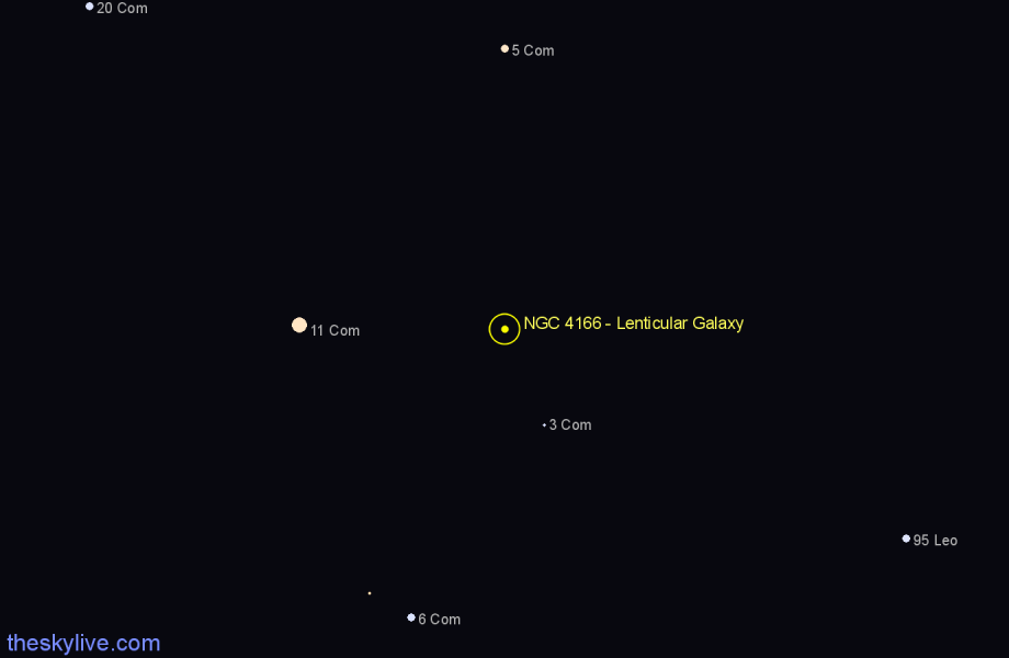 Finder chart NGC 4166 - Lenticular Galaxy in Coma Berenices star