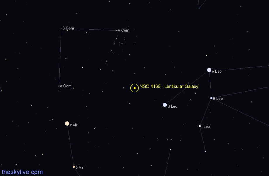 Finder chart NGC 4166 - Lenticular Galaxy in Coma Berenices star