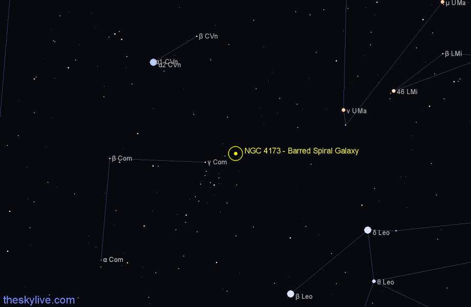 Finder chart NGC 4173 - Barred Spiral Galaxy in Coma Berenices star