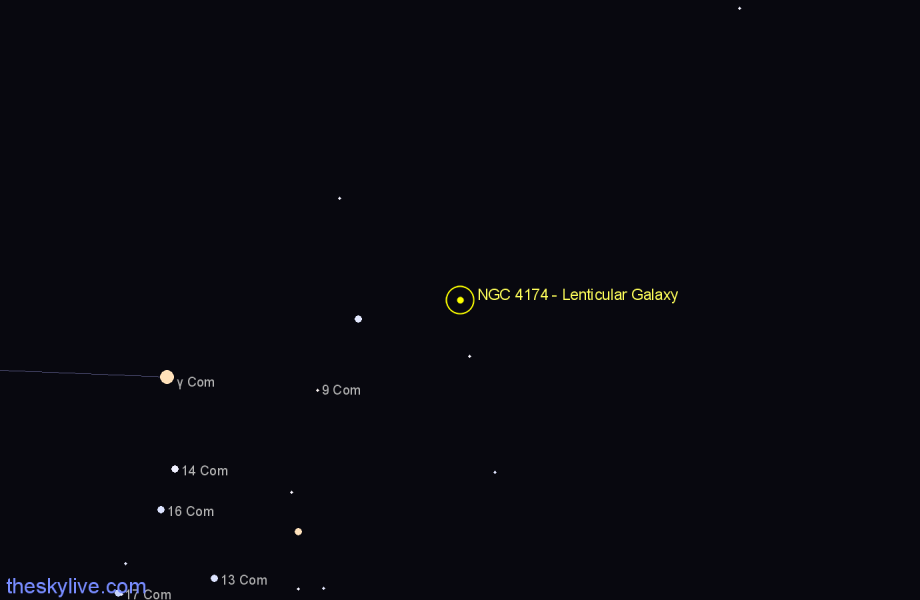 Finder chart NGC 4174 - Lenticular Galaxy in Coma Berenices star