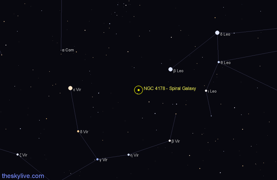 Finder chart NGC 4178 - Spiral Galaxy in Virgo star