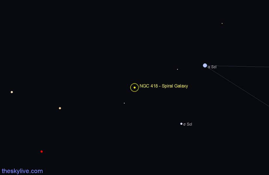 Finder chart NGC 418 - Spiral Galaxy in Sculptor star