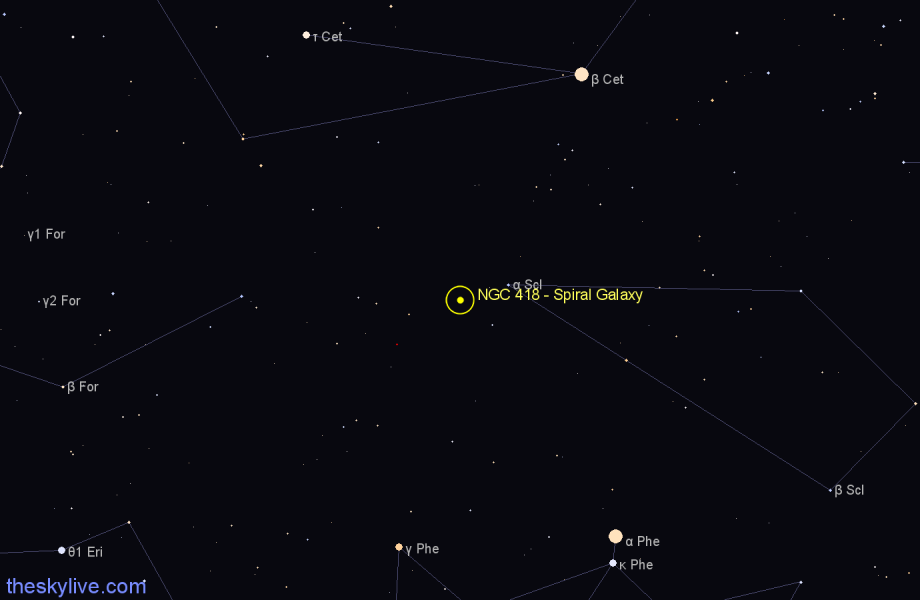 Finder chart NGC 418 - Spiral Galaxy in Sculptor star