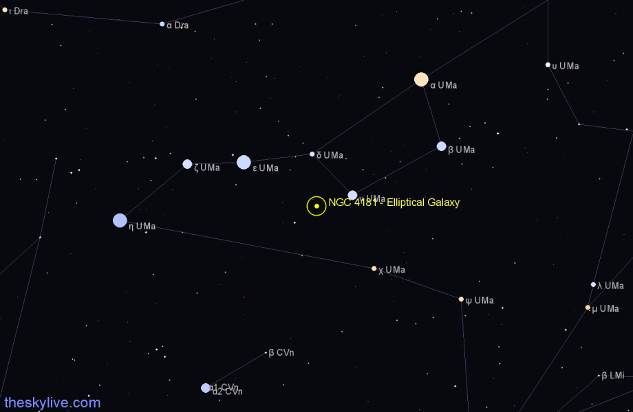 Finder chart NGC 4181 - Elliptical Galaxy in Ursa Major star