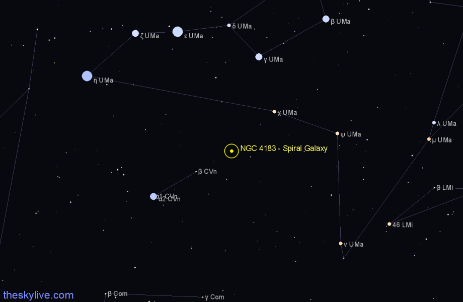 Finder chart NGC 4183 - Spiral Galaxy in Canes Venatici star