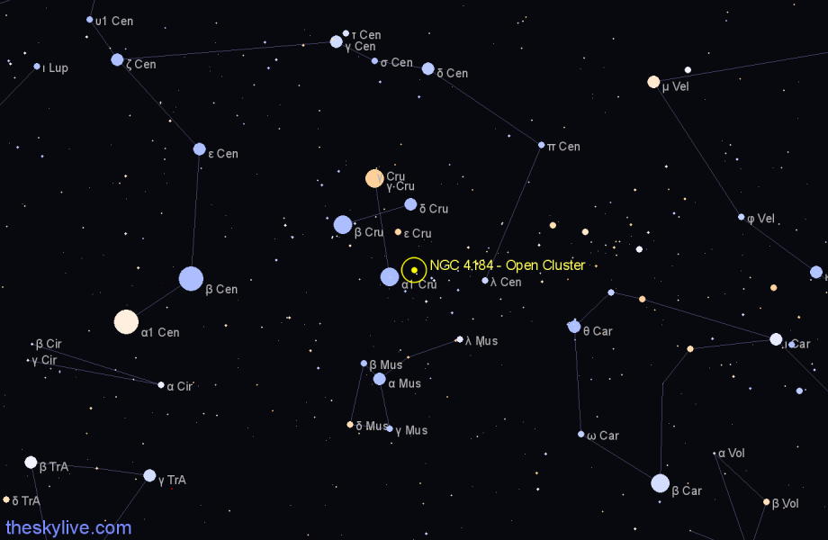 Finder chart NGC 4184 - Open Cluster in Crux star