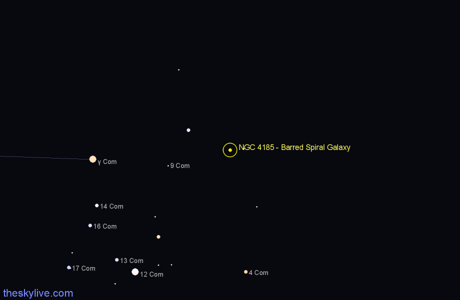 Finder chart NGC 4185 - Barred Spiral Galaxy in Coma Berenices star