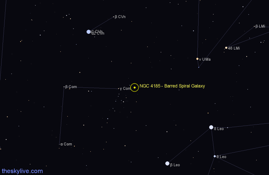 Finder chart NGC 4185 - Barred Spiral Galaxy in Coma Berenices star