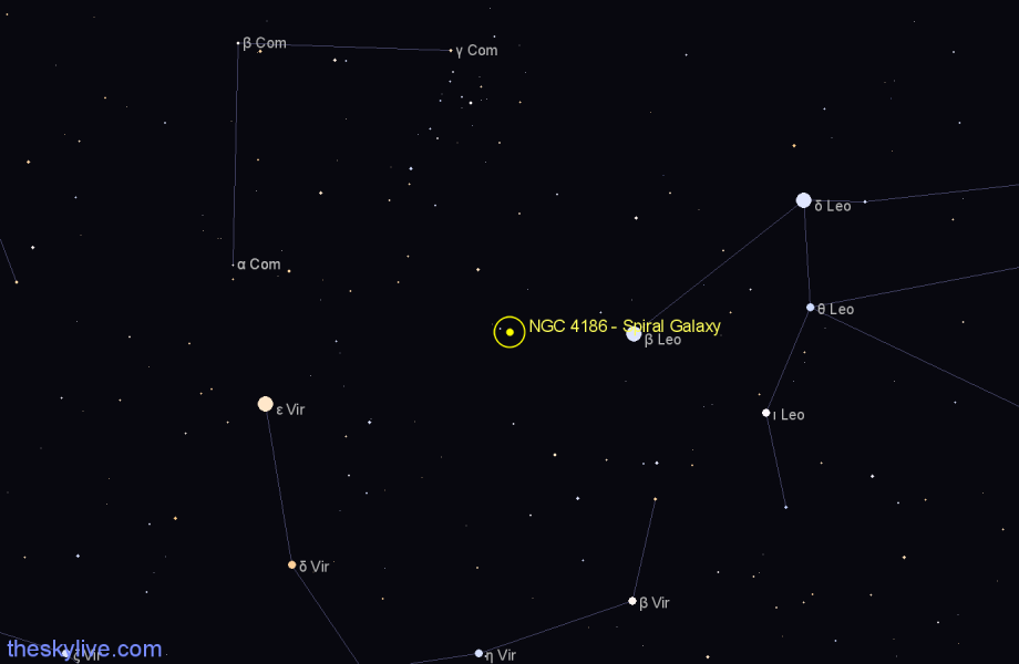 Finder chart NGC 4186 - Spiral Galaxy in Coma Berenices star