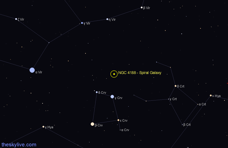 Finder chart NGC 4188 - Spiral Galaxy in Corvus star