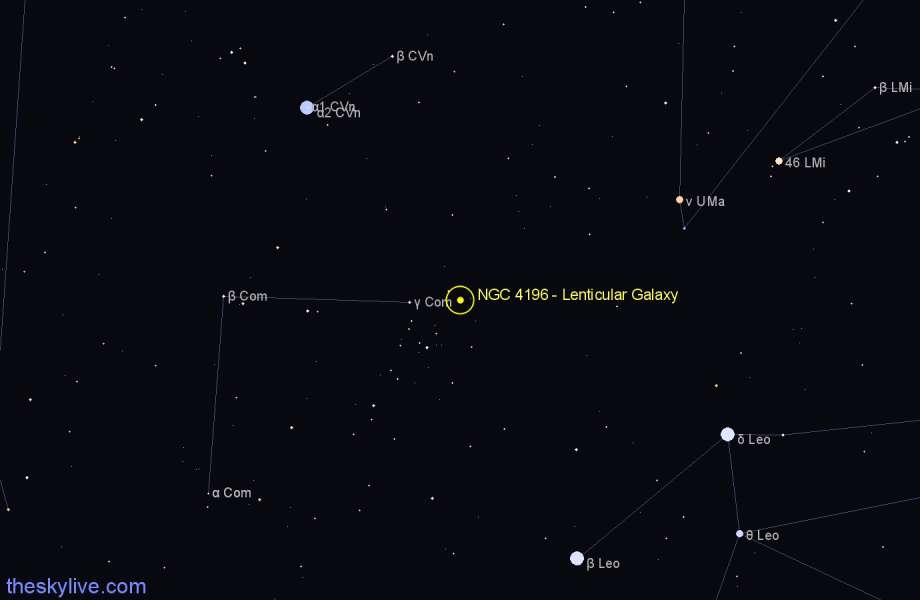 Finder chart NGC 4196 - Lenticular Galaxy in Coma Berenices star