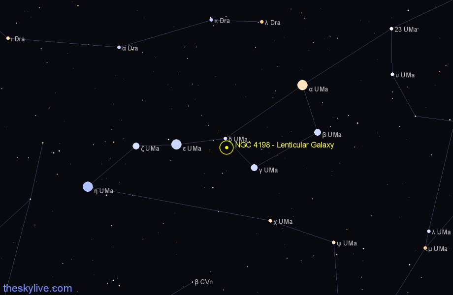 Finder chart NGC 4198 - Lenticular Galaxy in Ursa Major star